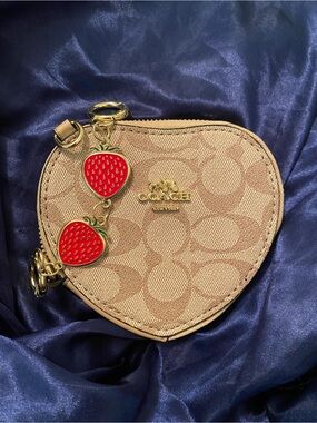 Coach Heart Coin Pouch in Black with Gold Zipper